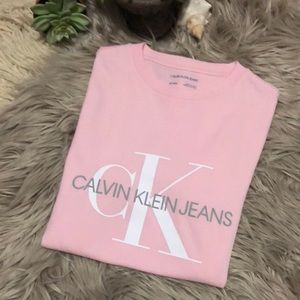 Mens Calvin Klein Short Sleeve-Sz xs-Cotton-Pink-White/Gray Logo